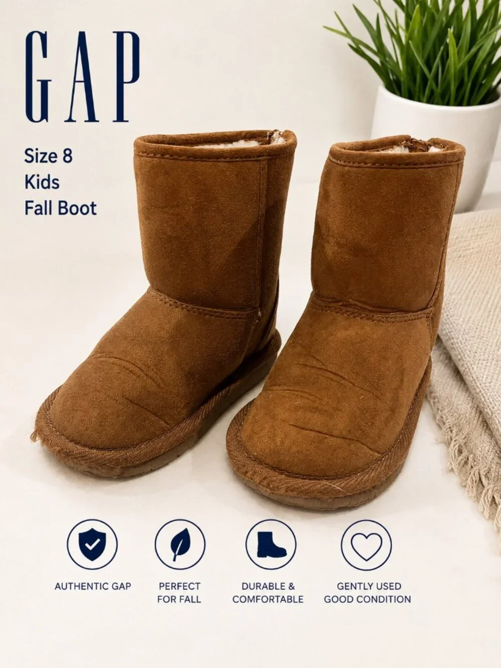 GAP Kids Chestnut Faux Suede Faux Fur Boots | Size 8 Toddler
